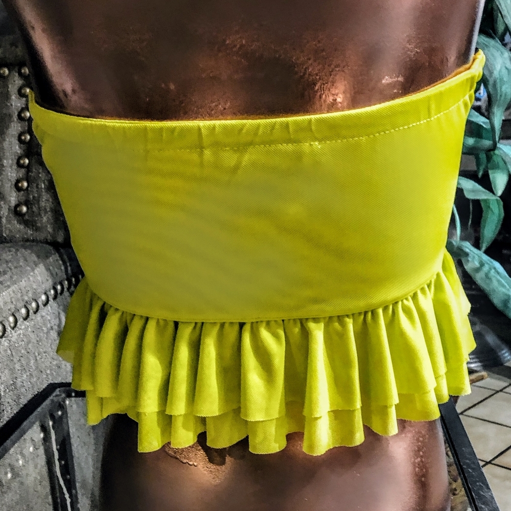 Bright Yellow Strapless Ruffle Top - Picture 2 of 7